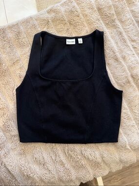 Sun-deh Black Square Neck Cropped Tank Top M Jagger Style Minimalist